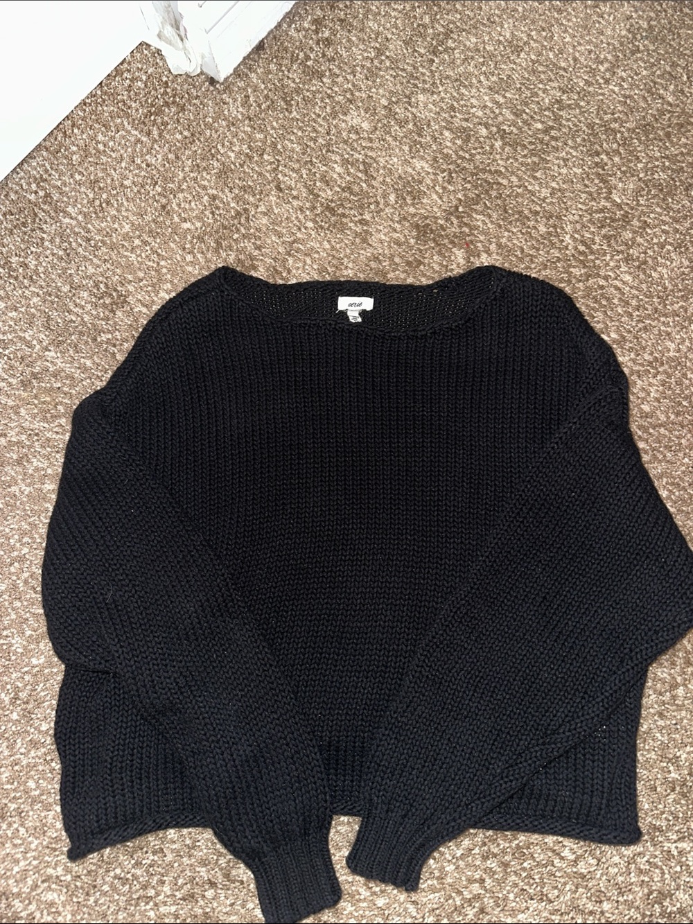 aerie Black Chunky Crewneck Sweater